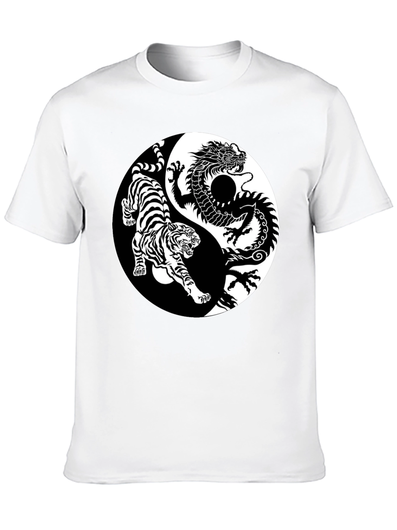 Yin Yang Dragon Tiger Graphic Tee - Black