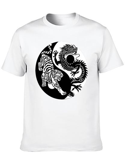 Yin Yang Dragon Tiger Graphic Tee - Black