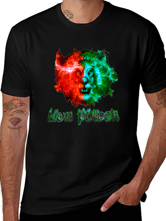Lion Power Graphic Print Mens Black T-Shirt