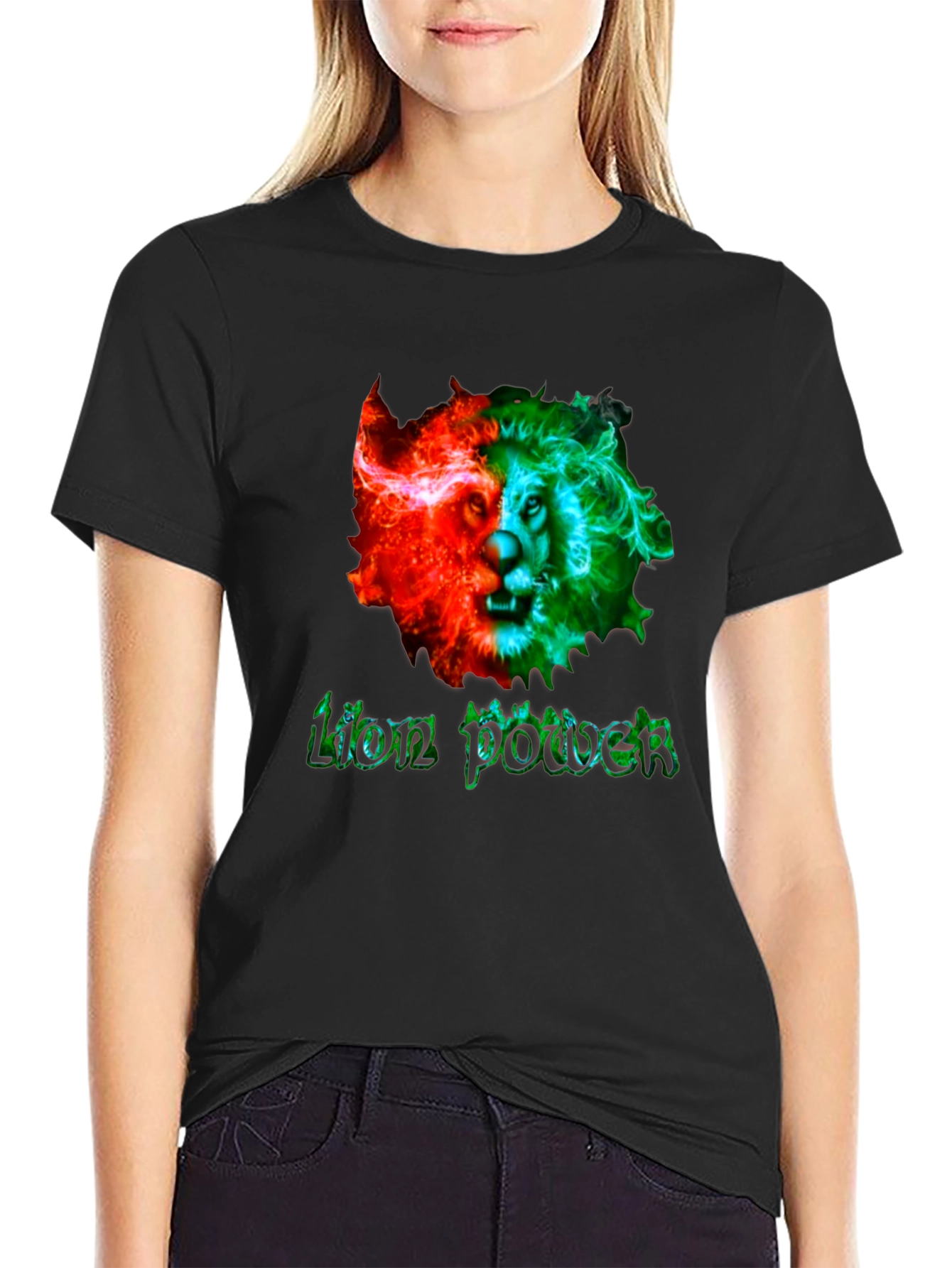 Lion Power Graphic Print Mens Black T-Shirt