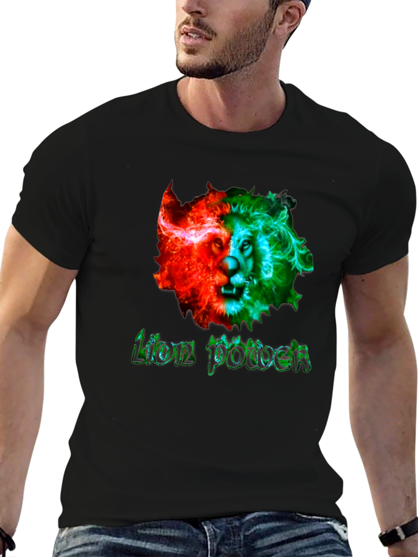 Lion Power Graphic Print Mens Black T-Shirt