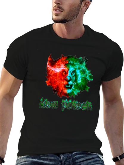 Lion Power Graphic Print Mens Black T-Shirt