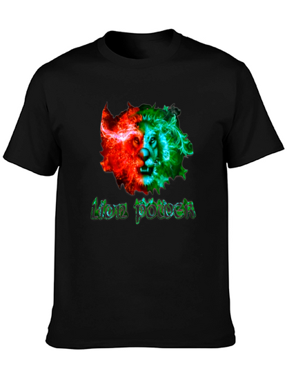 Lion Power Graphic Print Mens Black T-Shirt