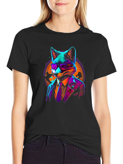 Cool Fox in Suit Black T-Shirt
