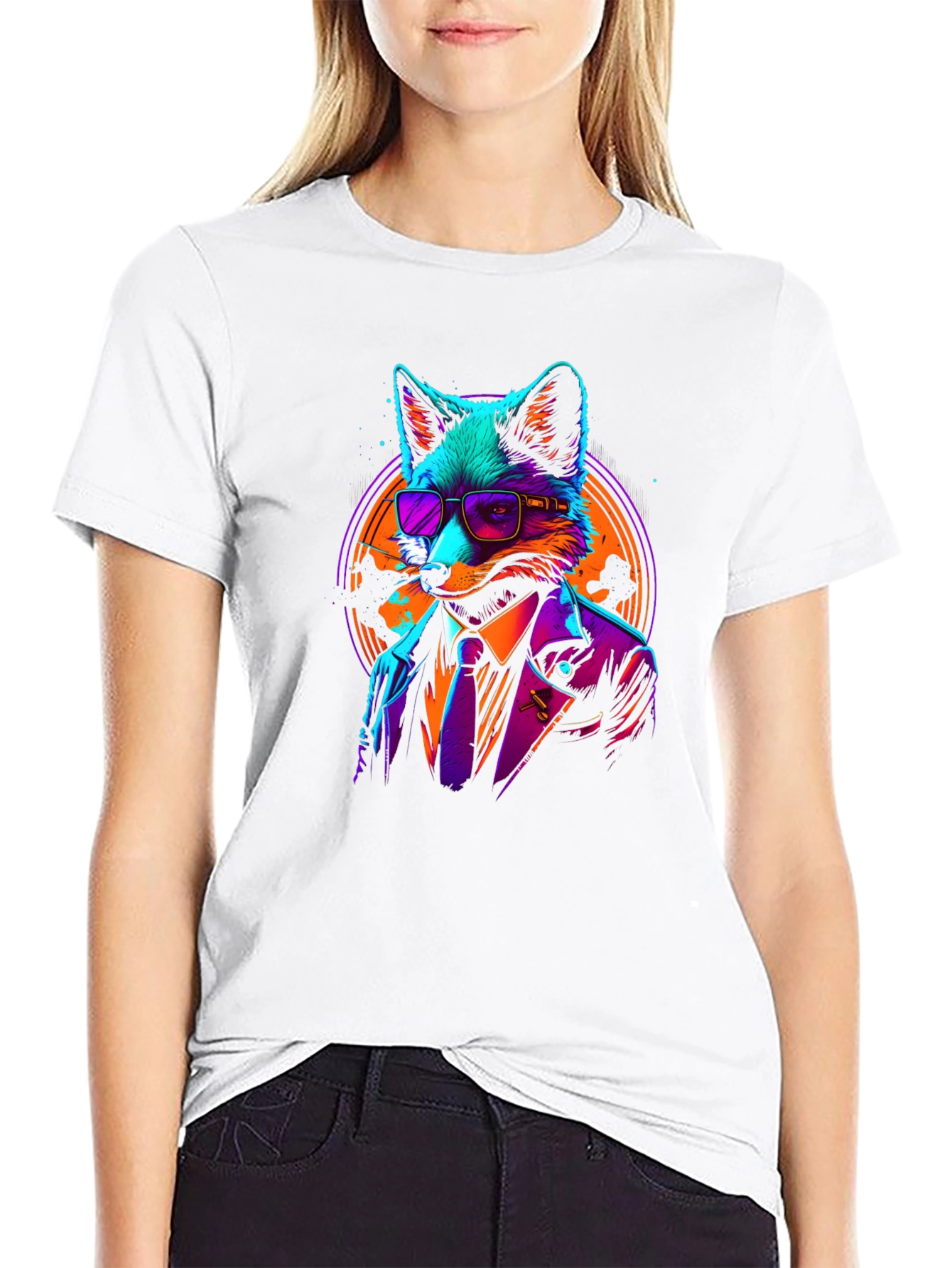 Cool Fox in Suit Black T-Shirt