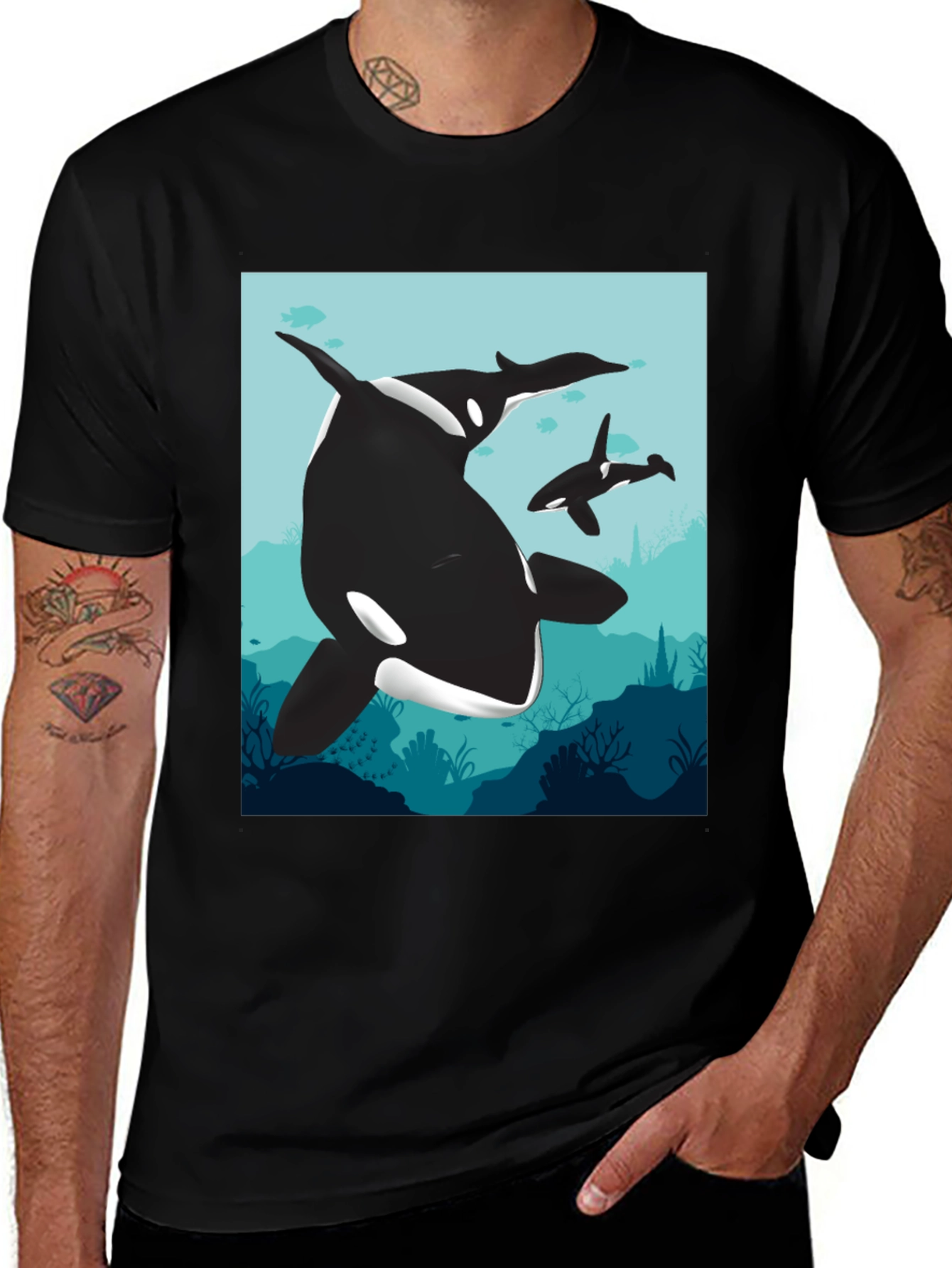 Orca Whale Graphic Tee - Black