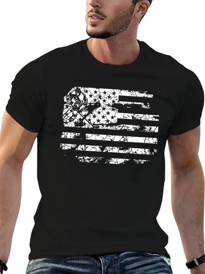 Distressed Hockey Flag Graphic Tee - Black