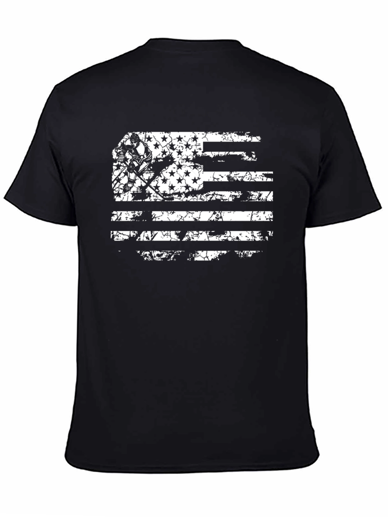 Distressed Hockey Flag Graphic Tee - Black