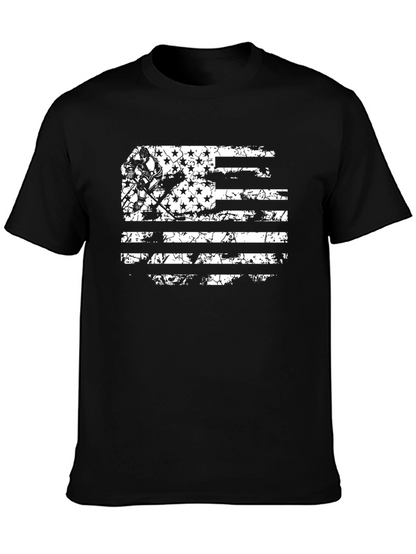 Distressed Hockey Flag Graphic Tee - Black