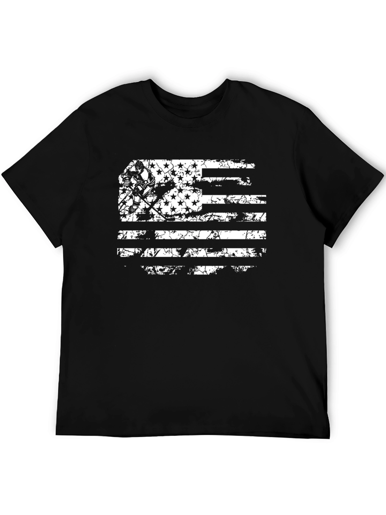 Distressed Hockey Flag Graphic Tee - Black