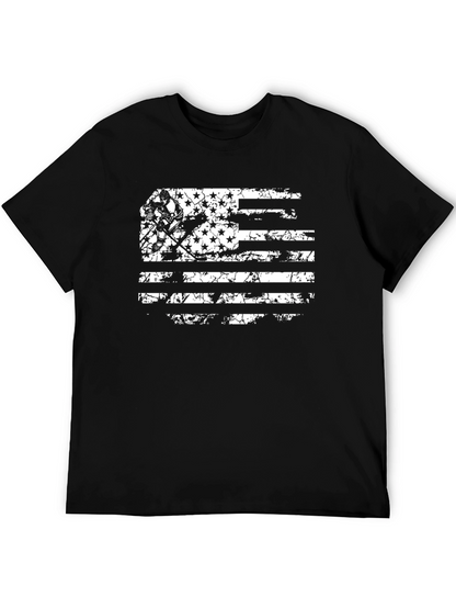 Distressed Hockey Flag Graphic Tee - Black
