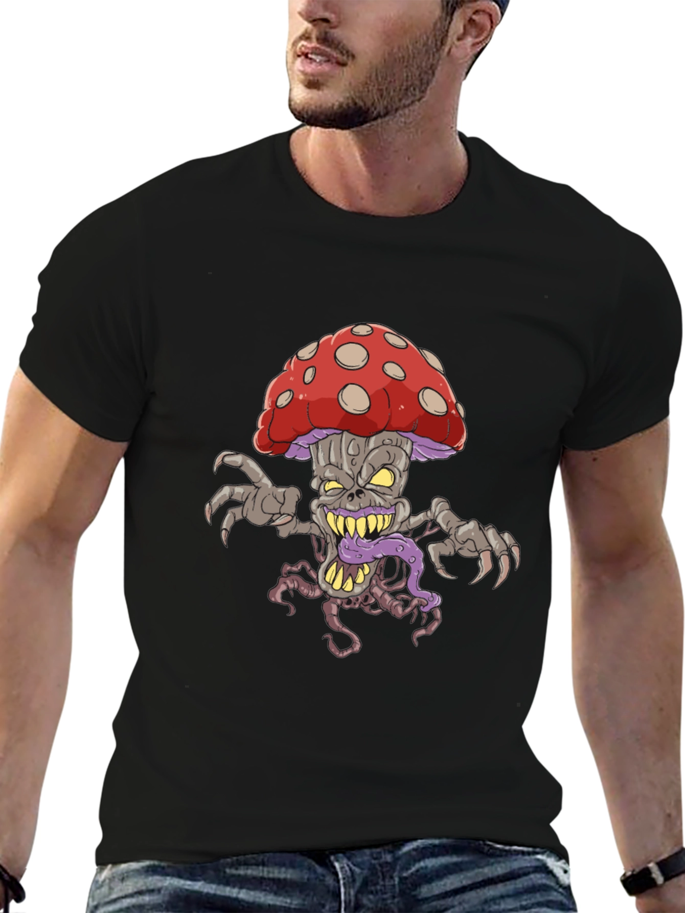 Creepy Mushroom Graphic Tee - Black
