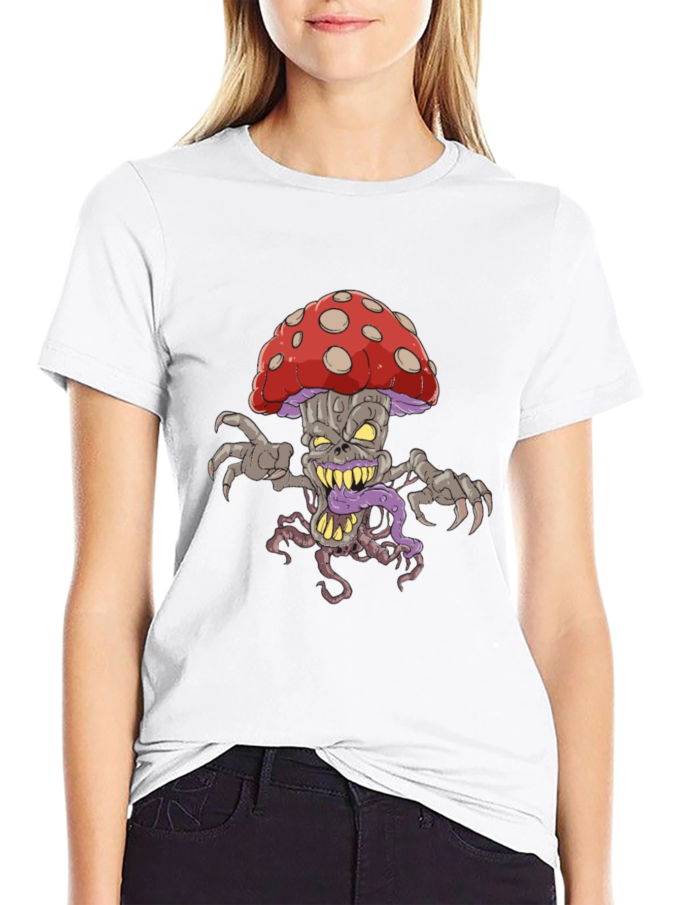 Creepy Mushroom Graphic Tee - Black
