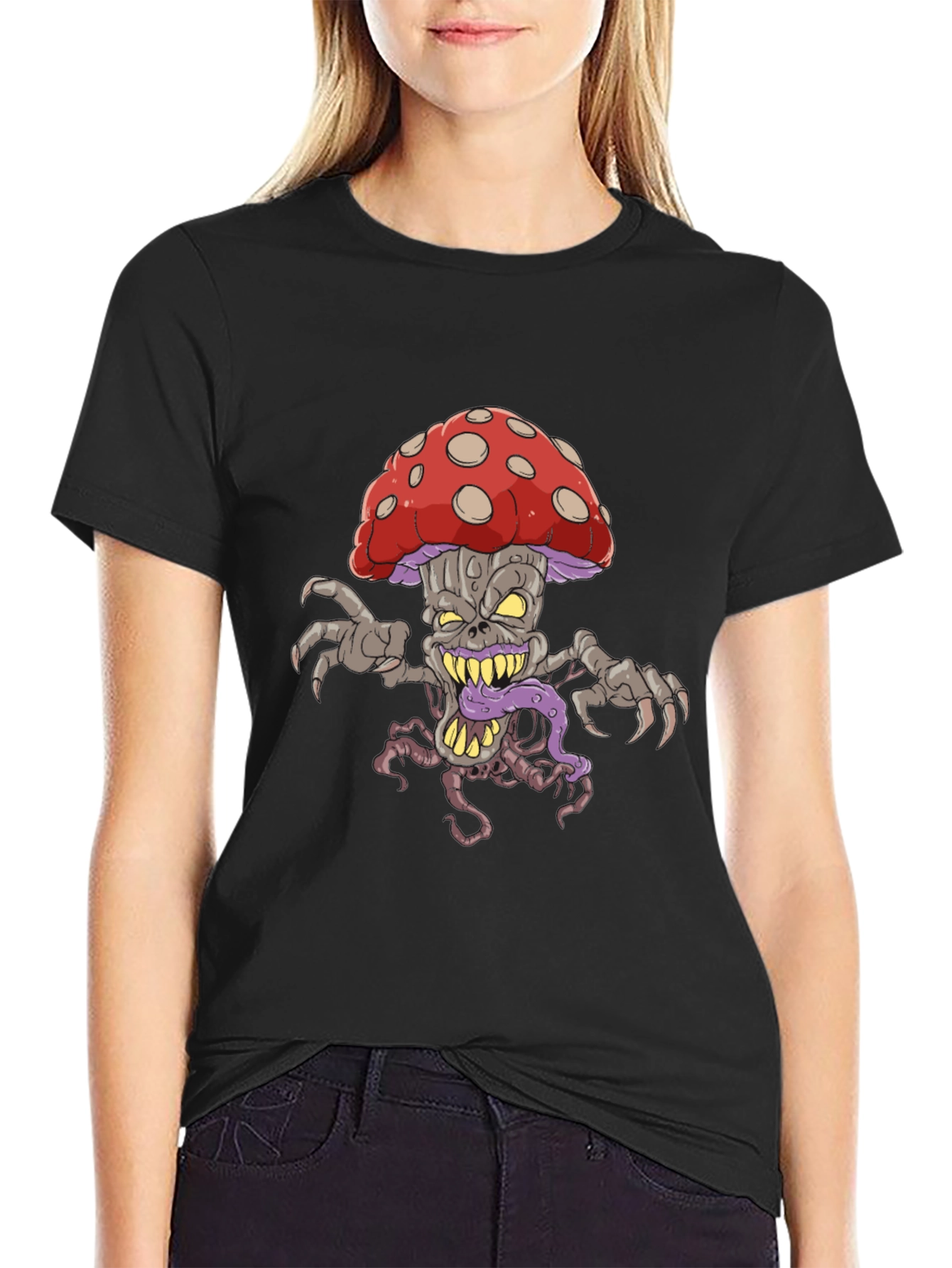 Creepy Mushroom Graphic Tee - Black