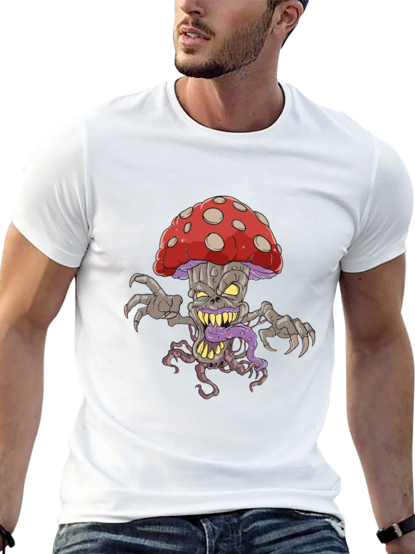 Creepy Mushroom Graphic Tee - Black