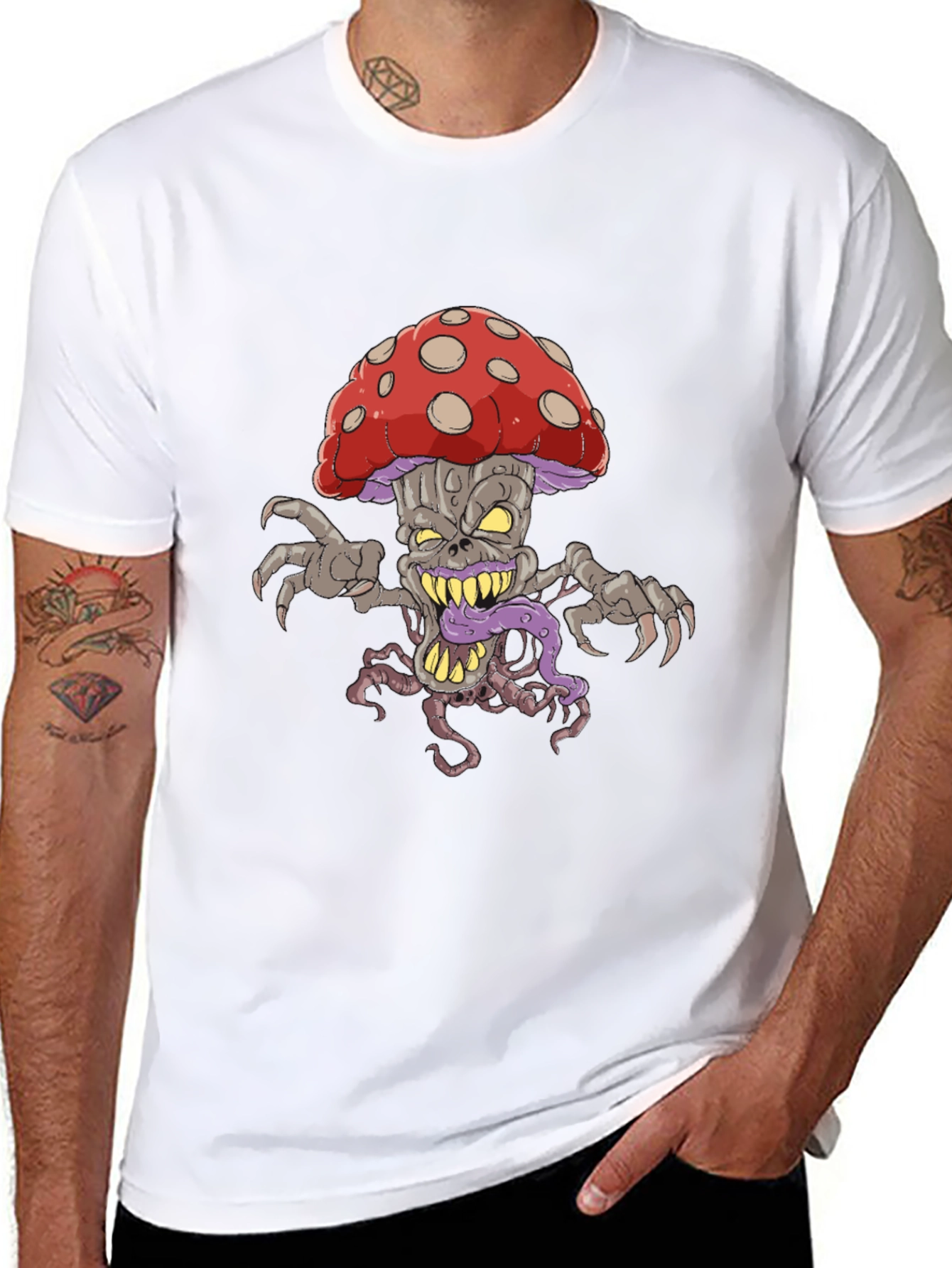 Creepy Mushroom Graphic Tee - Black
