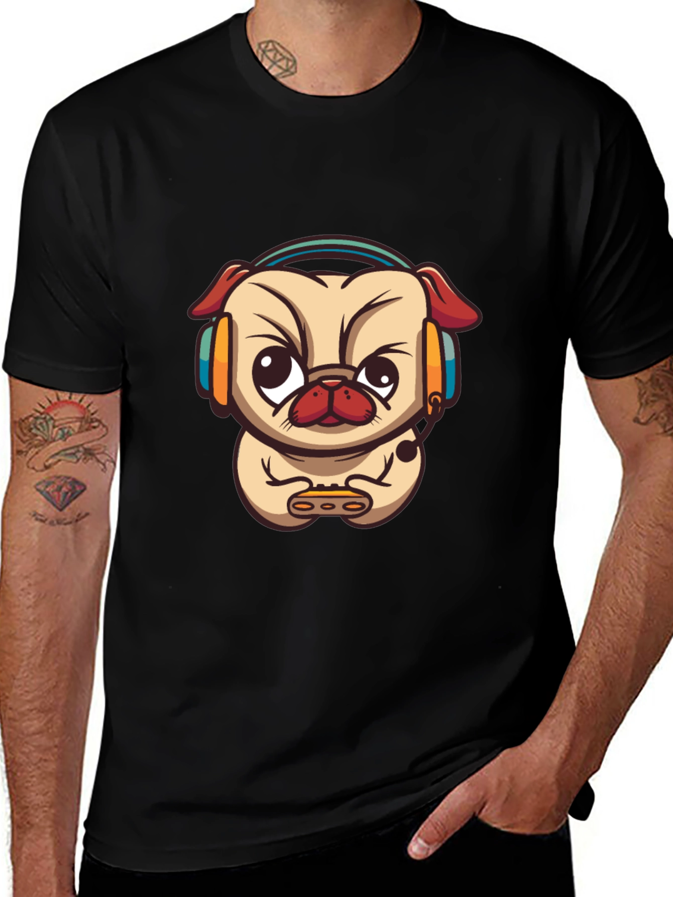 Gamer Pug Black T-Shirt