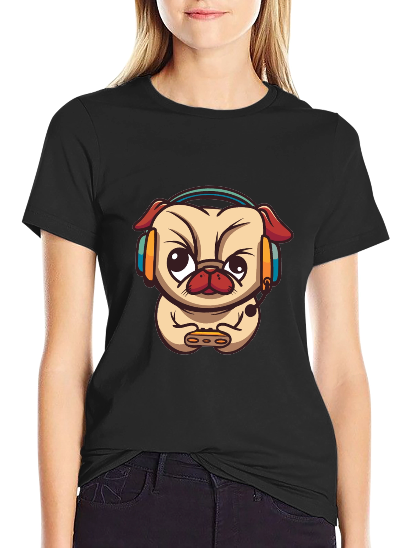 Gamer Pug Black T-Shirt