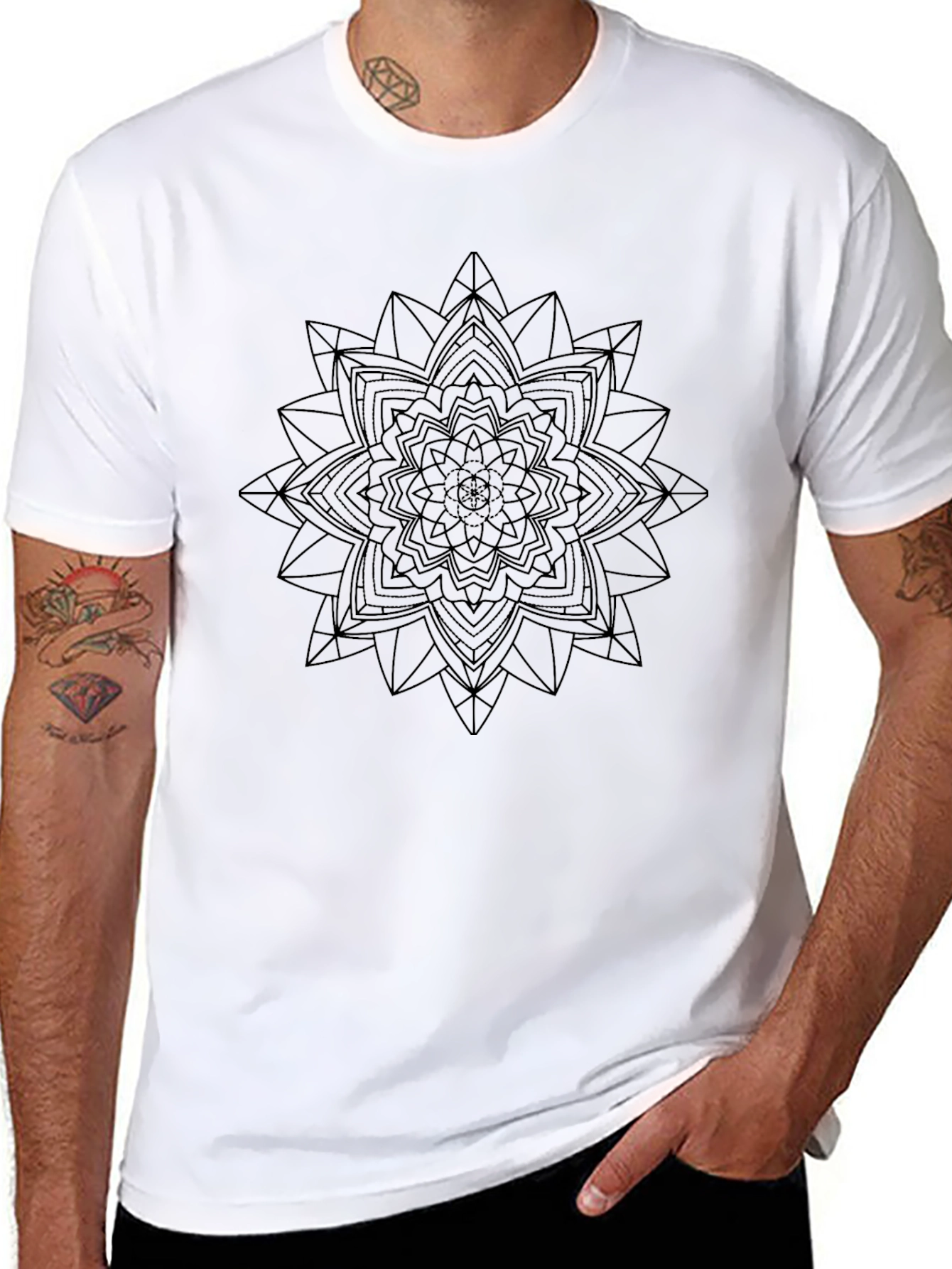 Geometric Mandala Graphic T-Shirt - Stylish Black Tee