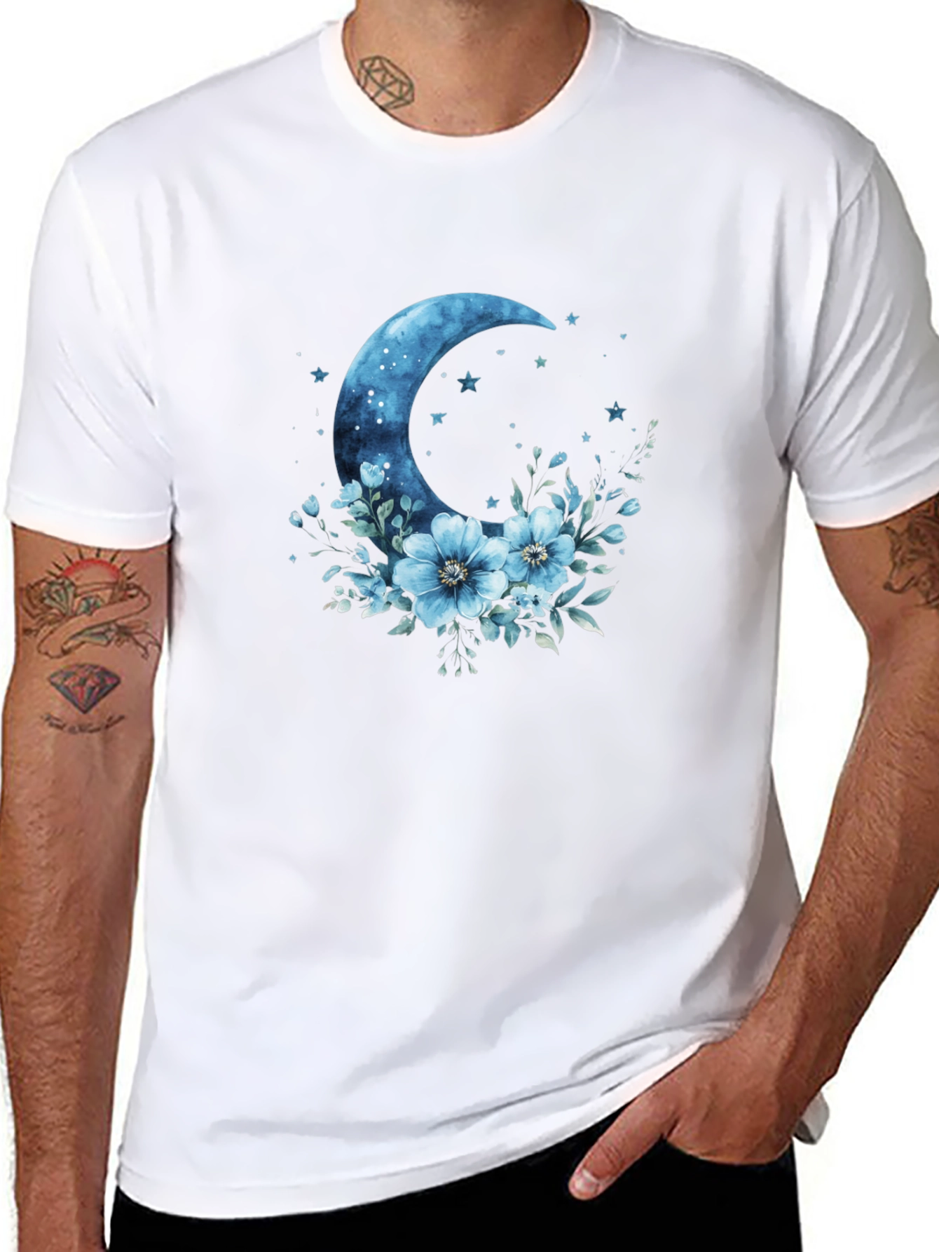 Celestial Moon Floral Graphic T-Shirt