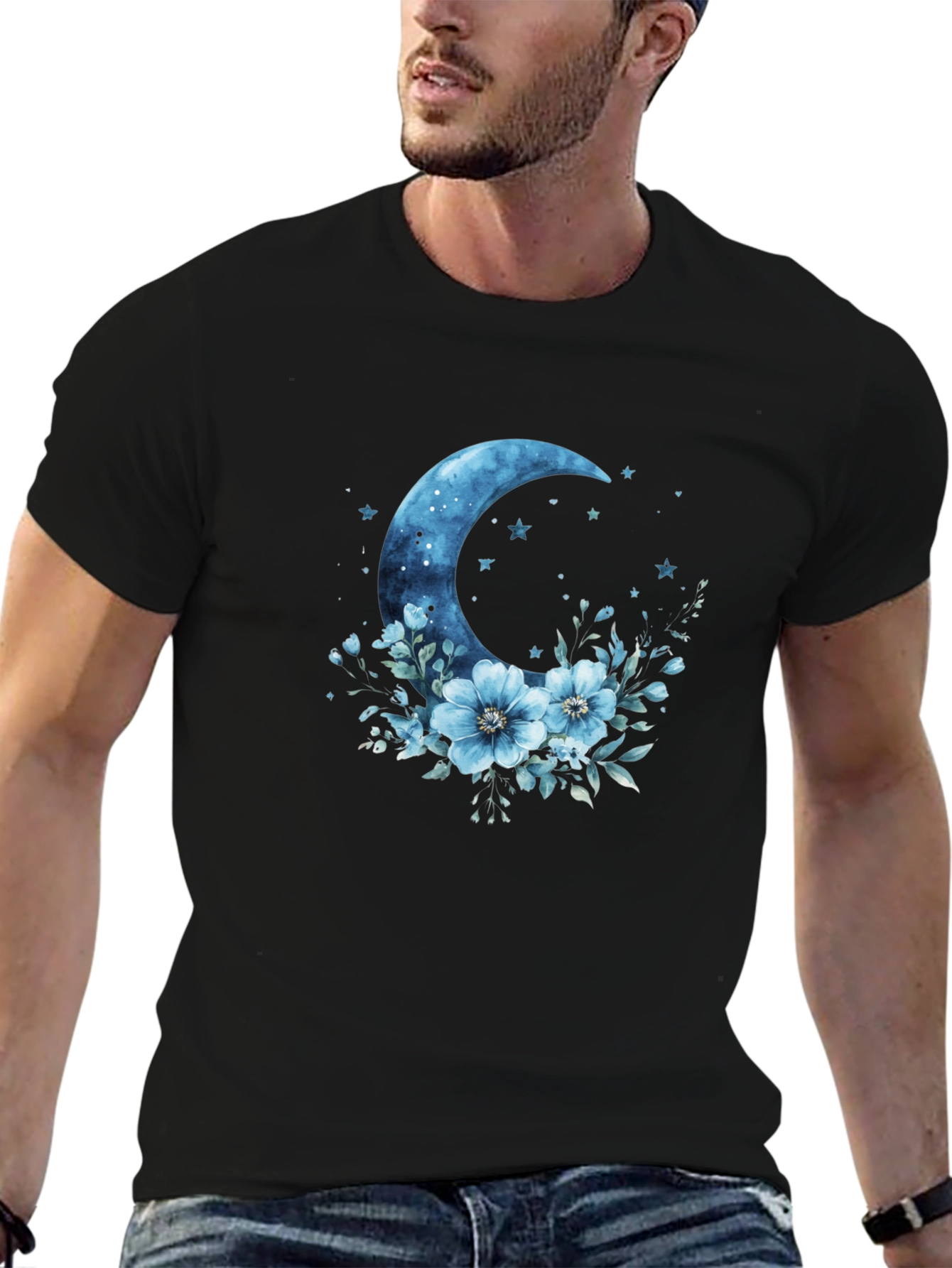 Celestial Moon Floral Graphic T-Shirt