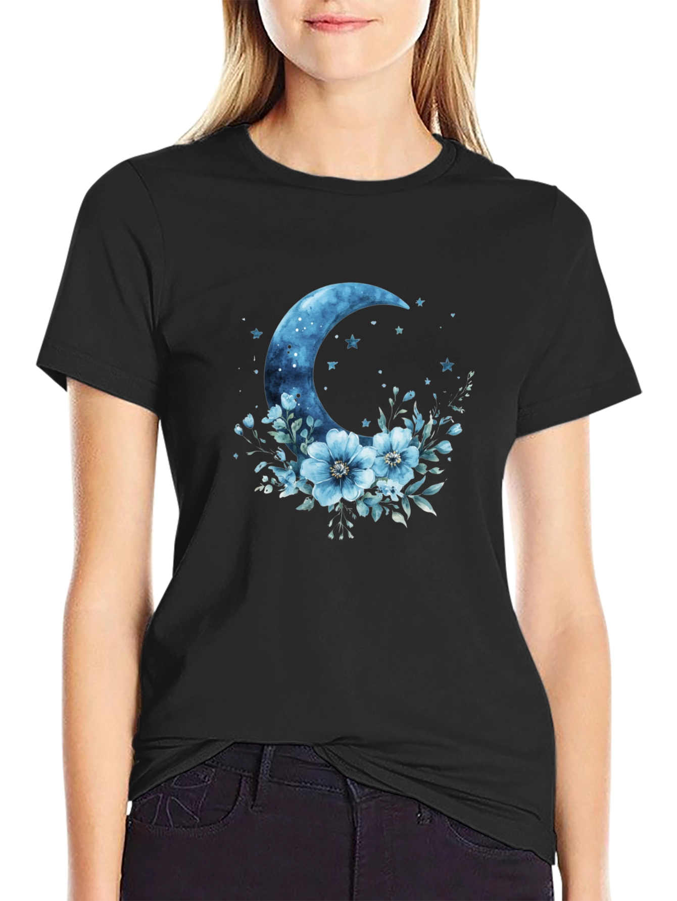 Celestial Moon Floral Graphic T-Shirt
