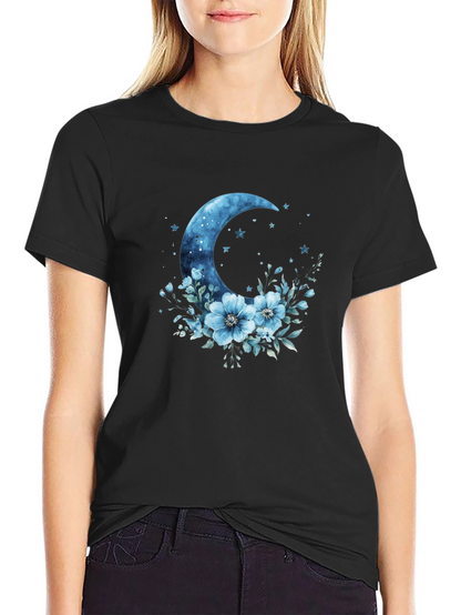 Celestial Moon Floral Graphic T-Shirt