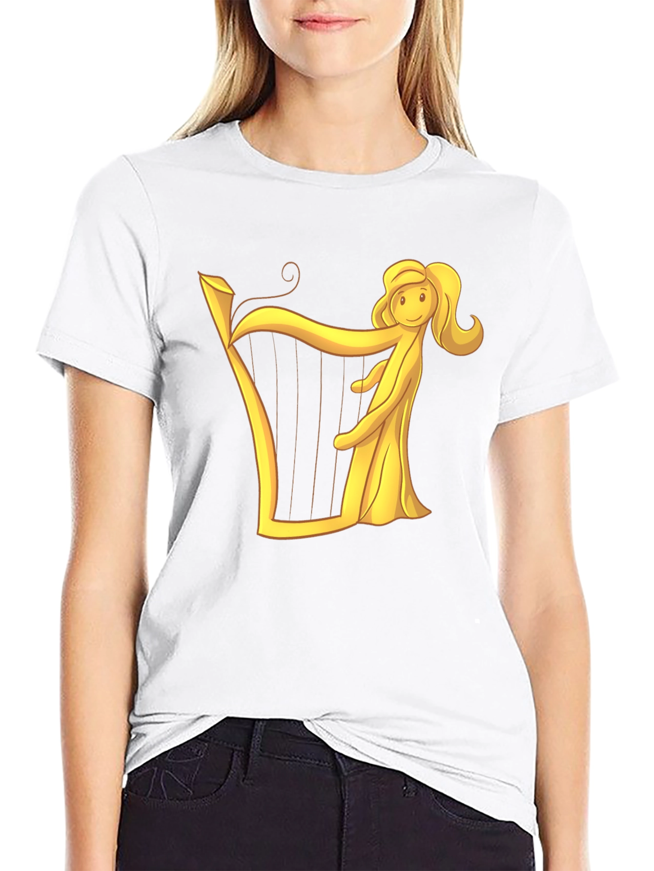 Harp Woman Graphic Black T-Shirt