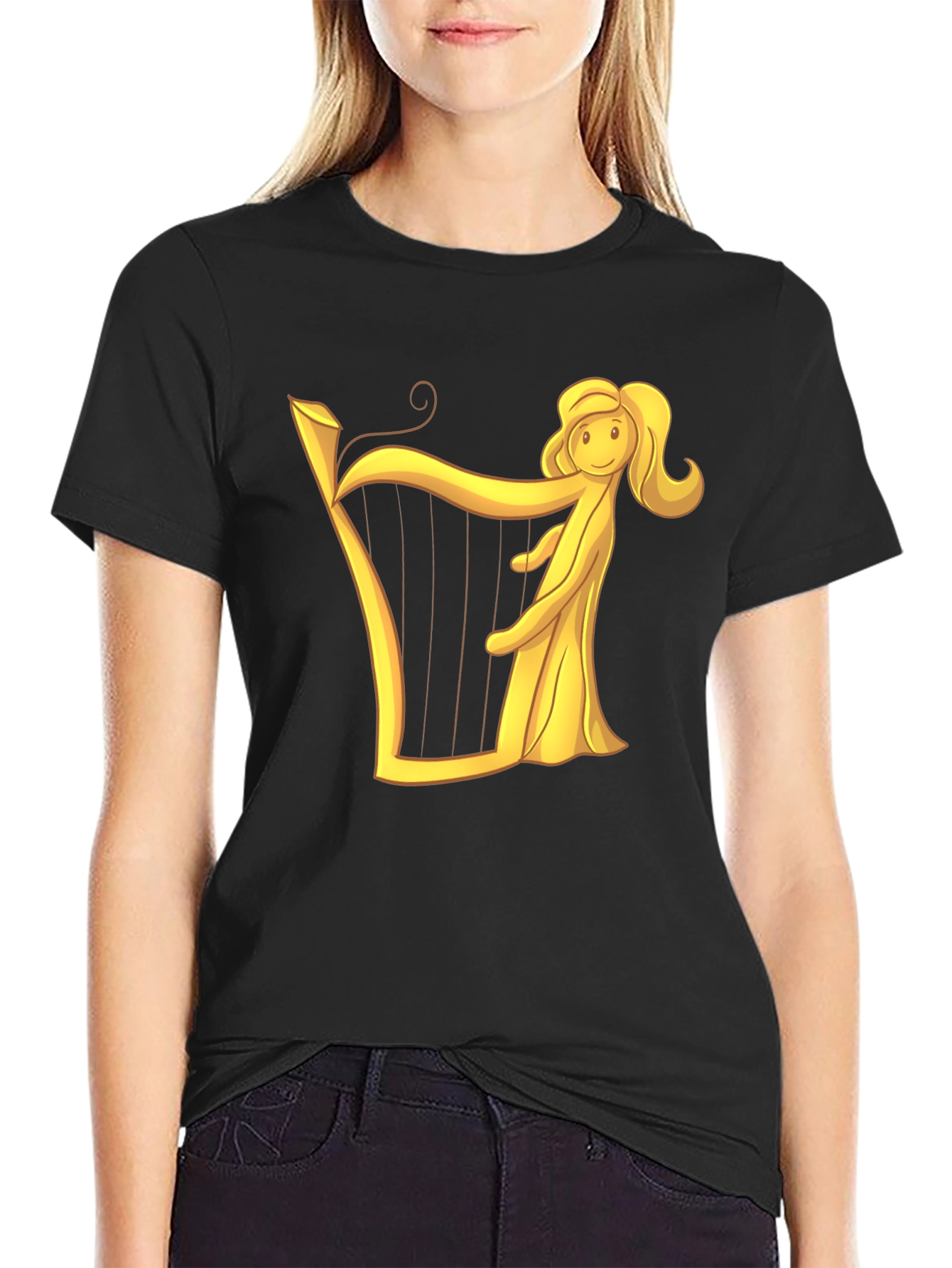 Harp Woman Graphic Black T-Shirt