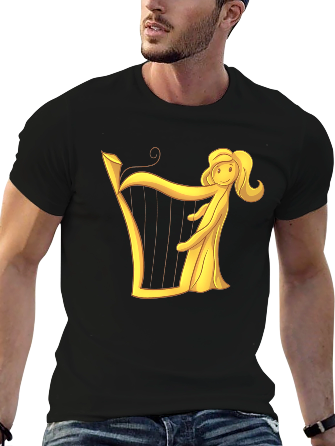Harp Woman Graphic Black T-Shirt