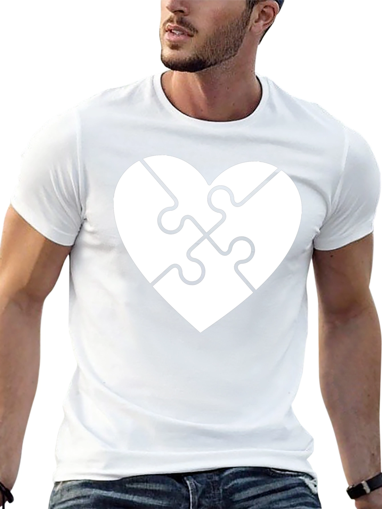 Heart Puzzle Piece Graphic Tee - Black Cotton