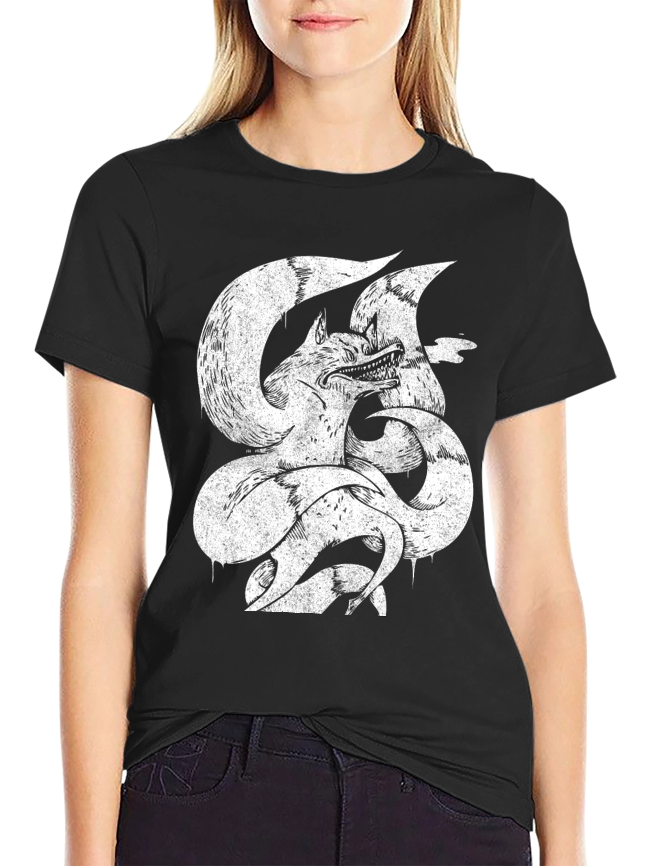 Nine-Tailed Fox Graphic Tee - Mens Black T-Shirt