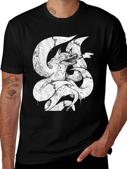Nine-Tailed Fox Graphic Tee - Mens Black T-Shirt