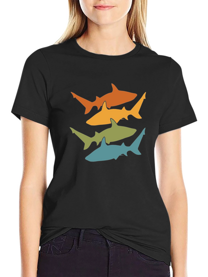 Retro Shark Tee - Black Cotton Graphic T-Shirt