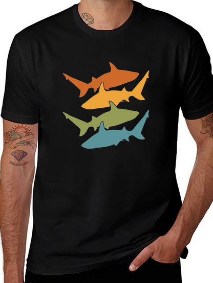 Retro Shark Tee - Black Cotton Graphic T-Shirt