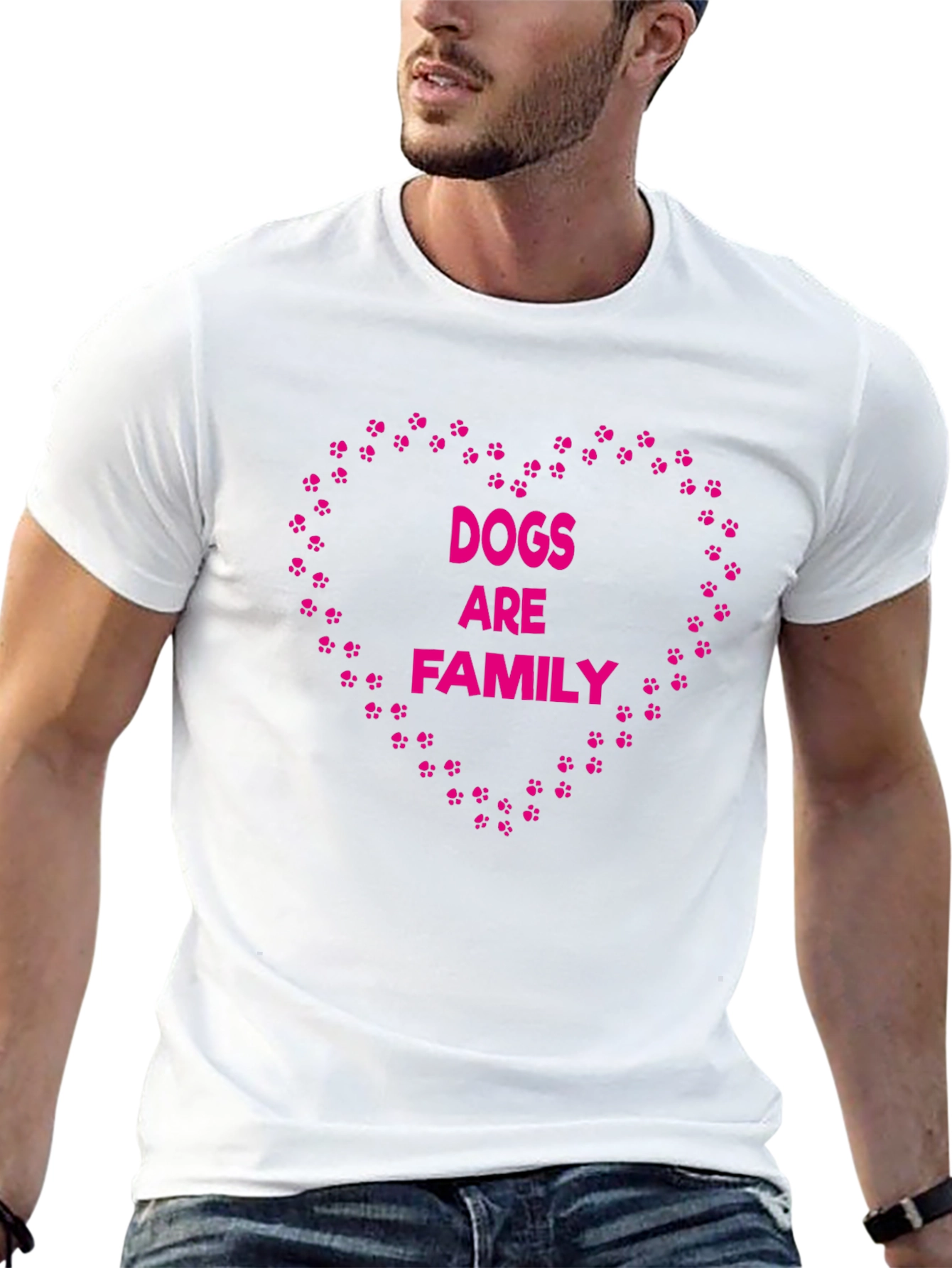 Dogs Are Family Paw Print Heart Black T-Shirt