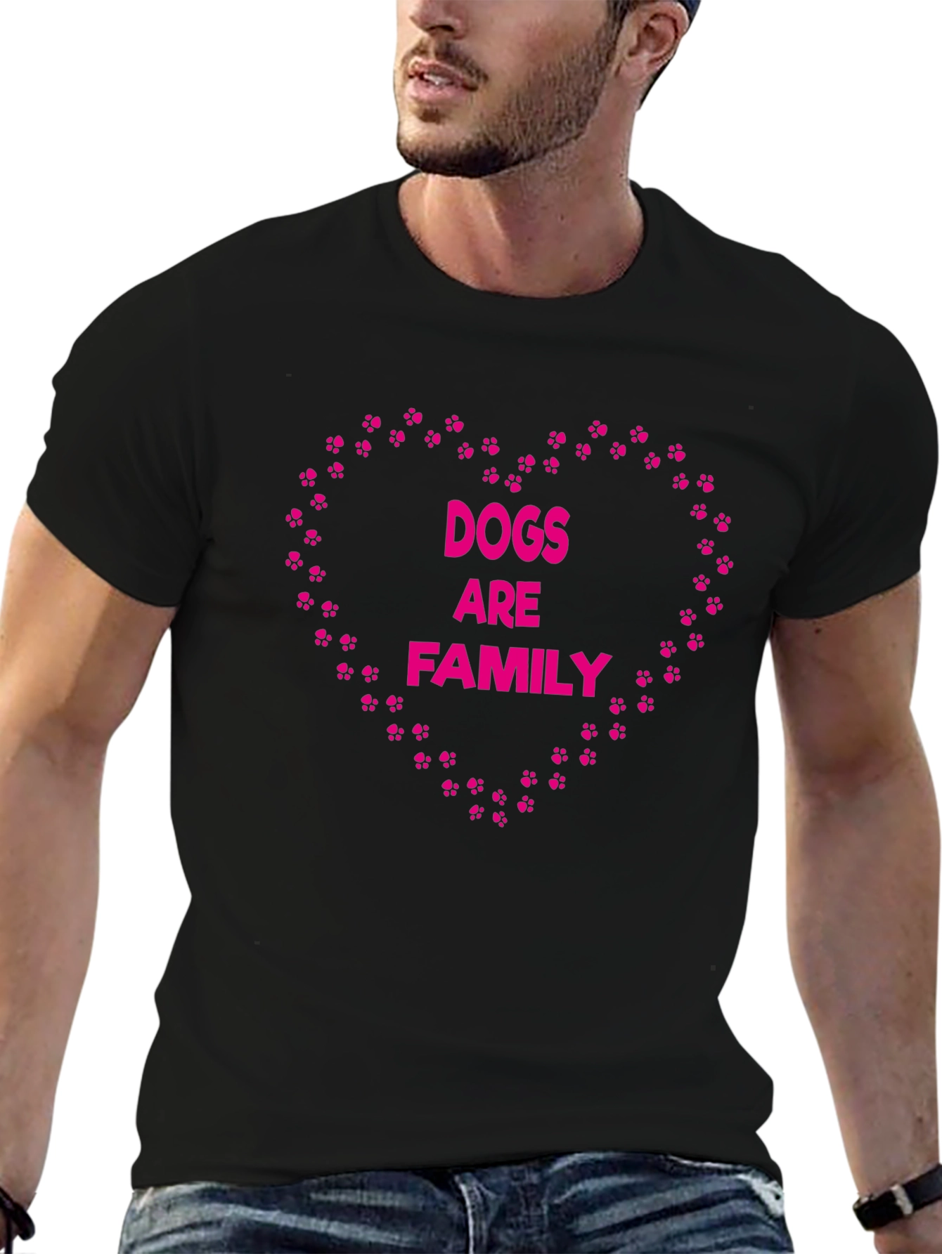 Dogs Are Family Paw Print Heart Black T-Shirt