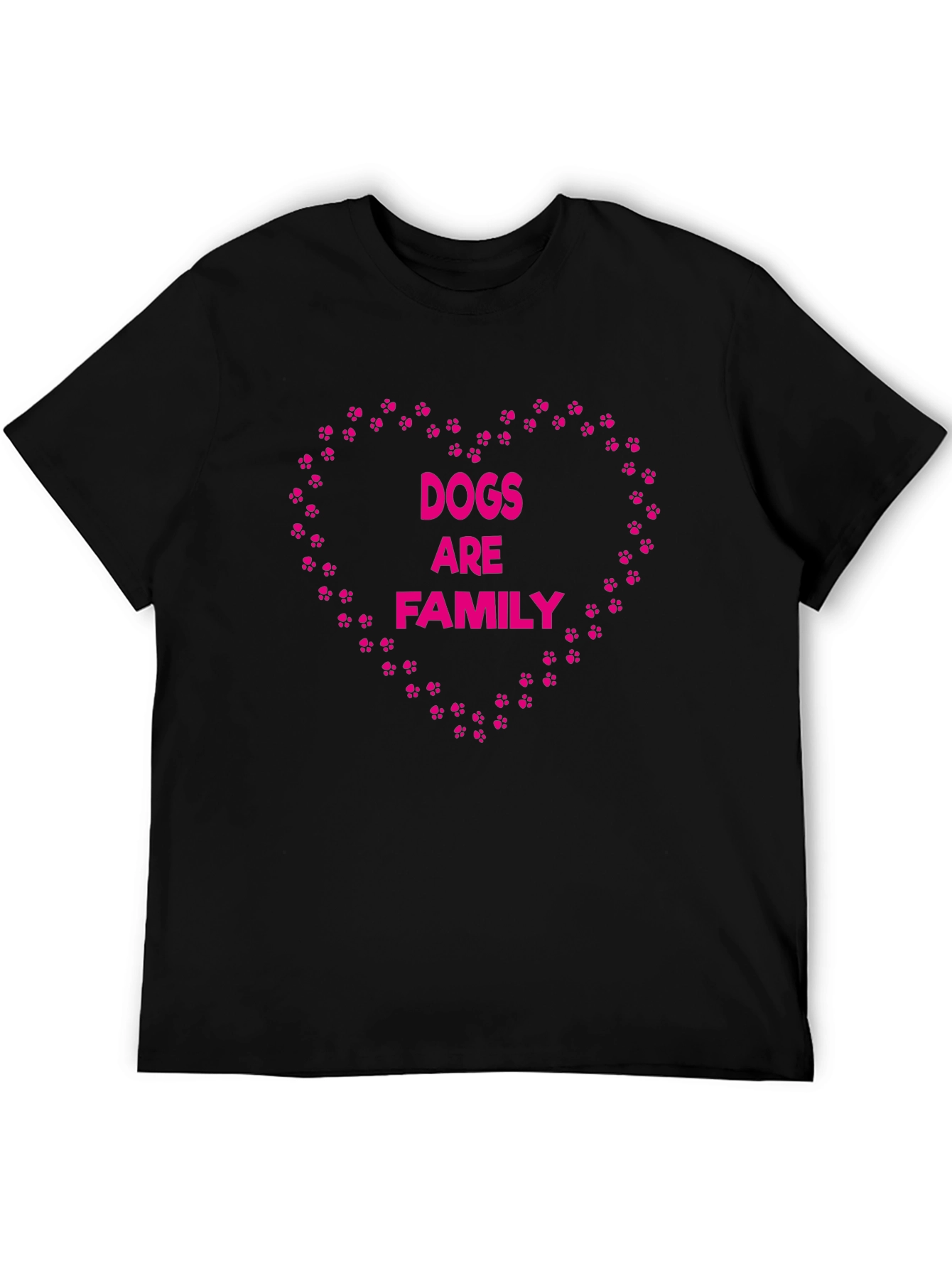 Dogs Are Family Paw Print Heart Black T-Shirt