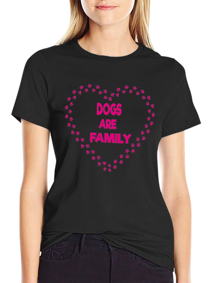 Dogs Are Family Paw Print Heart Black T-Shirt