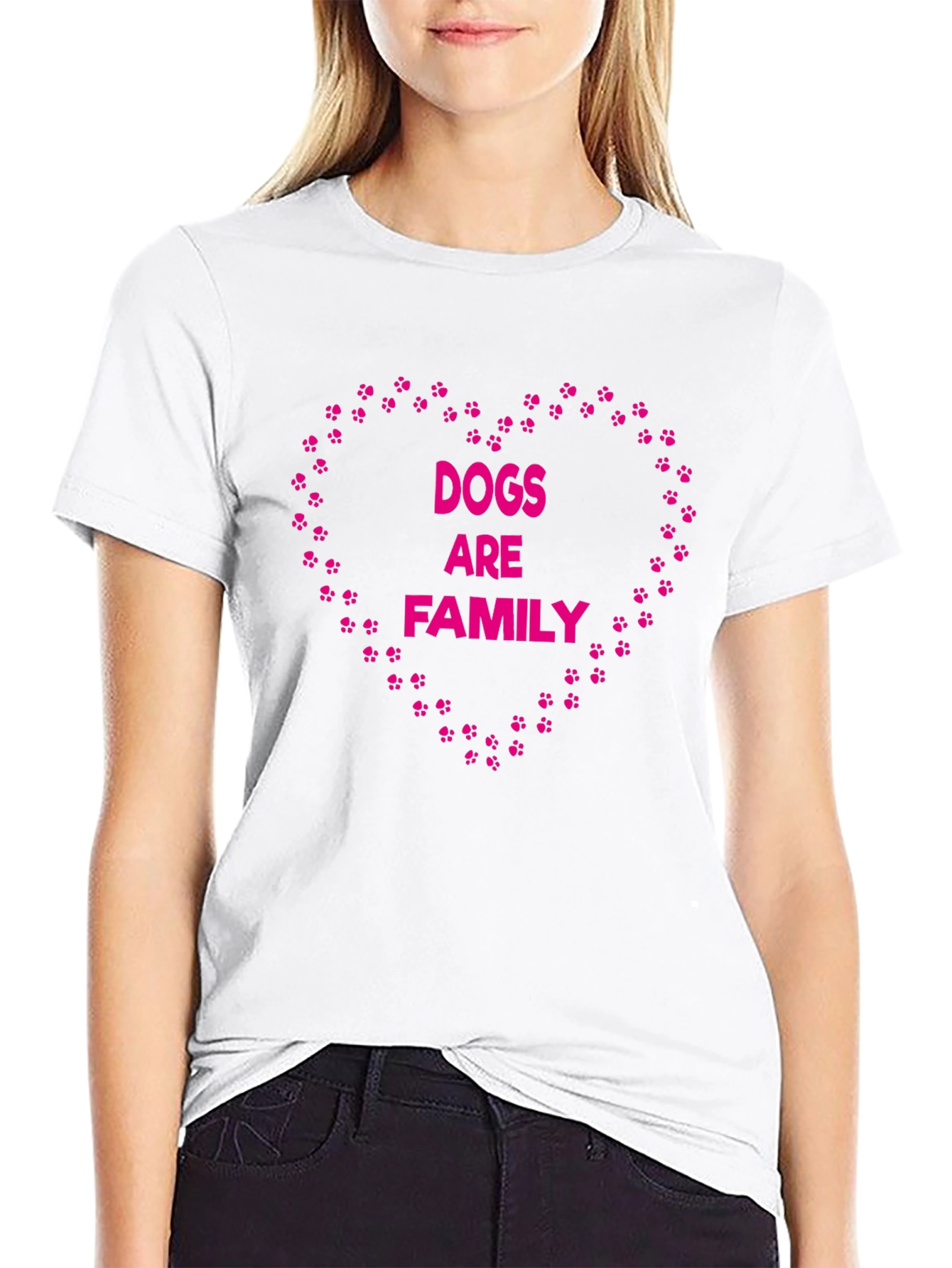 Dogs Are Family Paw Print Heart Black T-Shirt