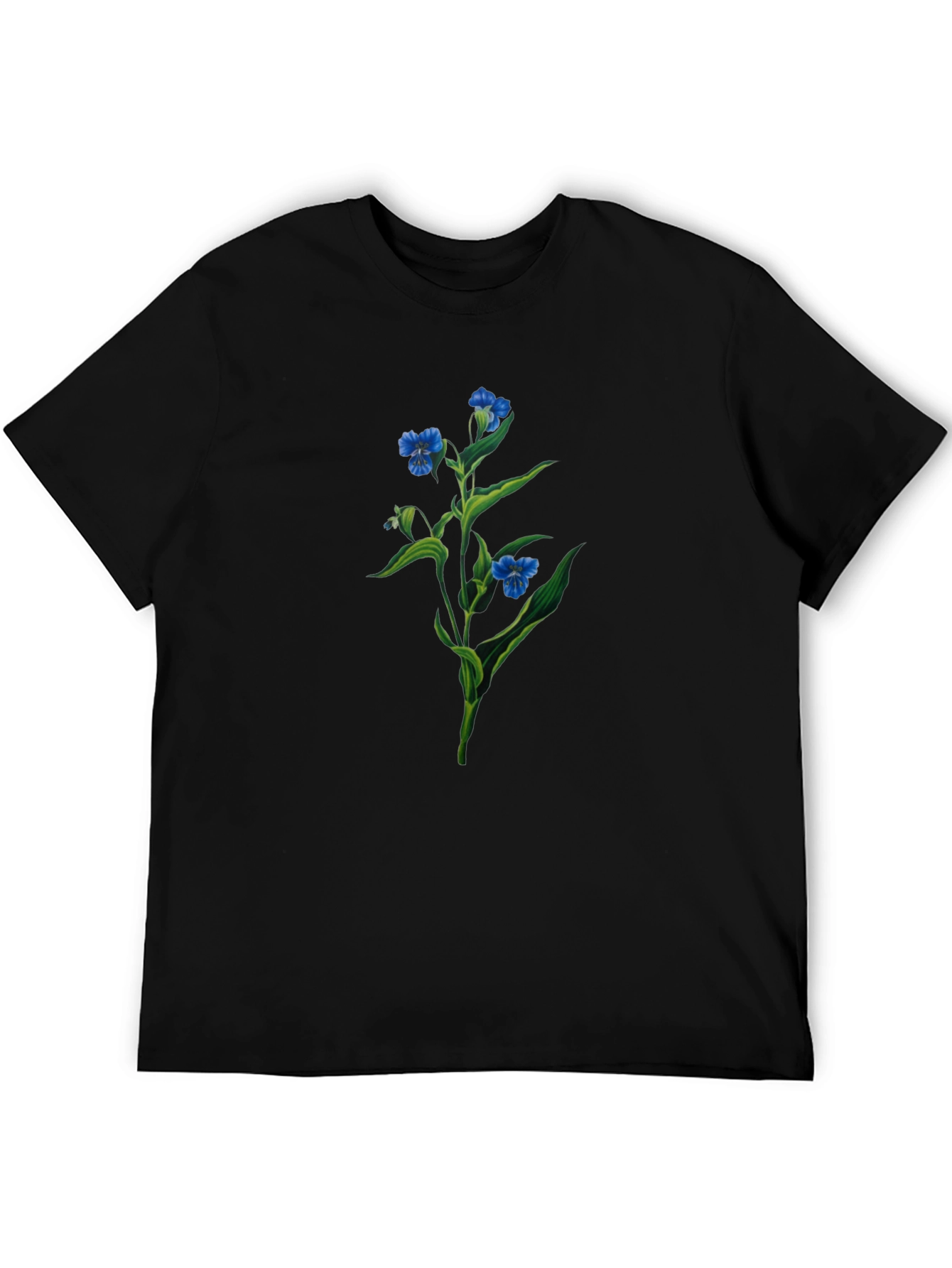 Floral Print T-Shirt - Botanical Blue Flowers