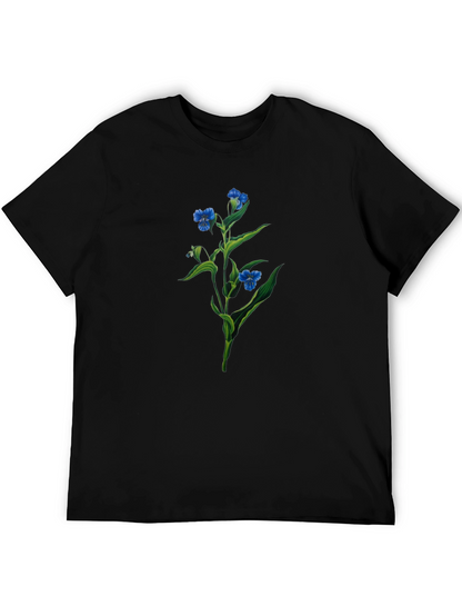Floral Print T-Shirt - Botanical Blue Flowers