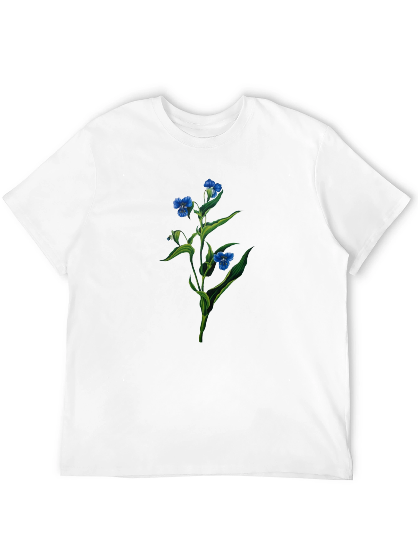 Floral Print T-Shirt - Botanical Blue Flowers