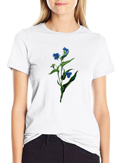 Floral Print T-Shirt - Botanical Blue Flowers