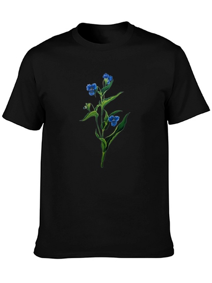 Floral Print T-Shirt - Botanical Blue Flowers