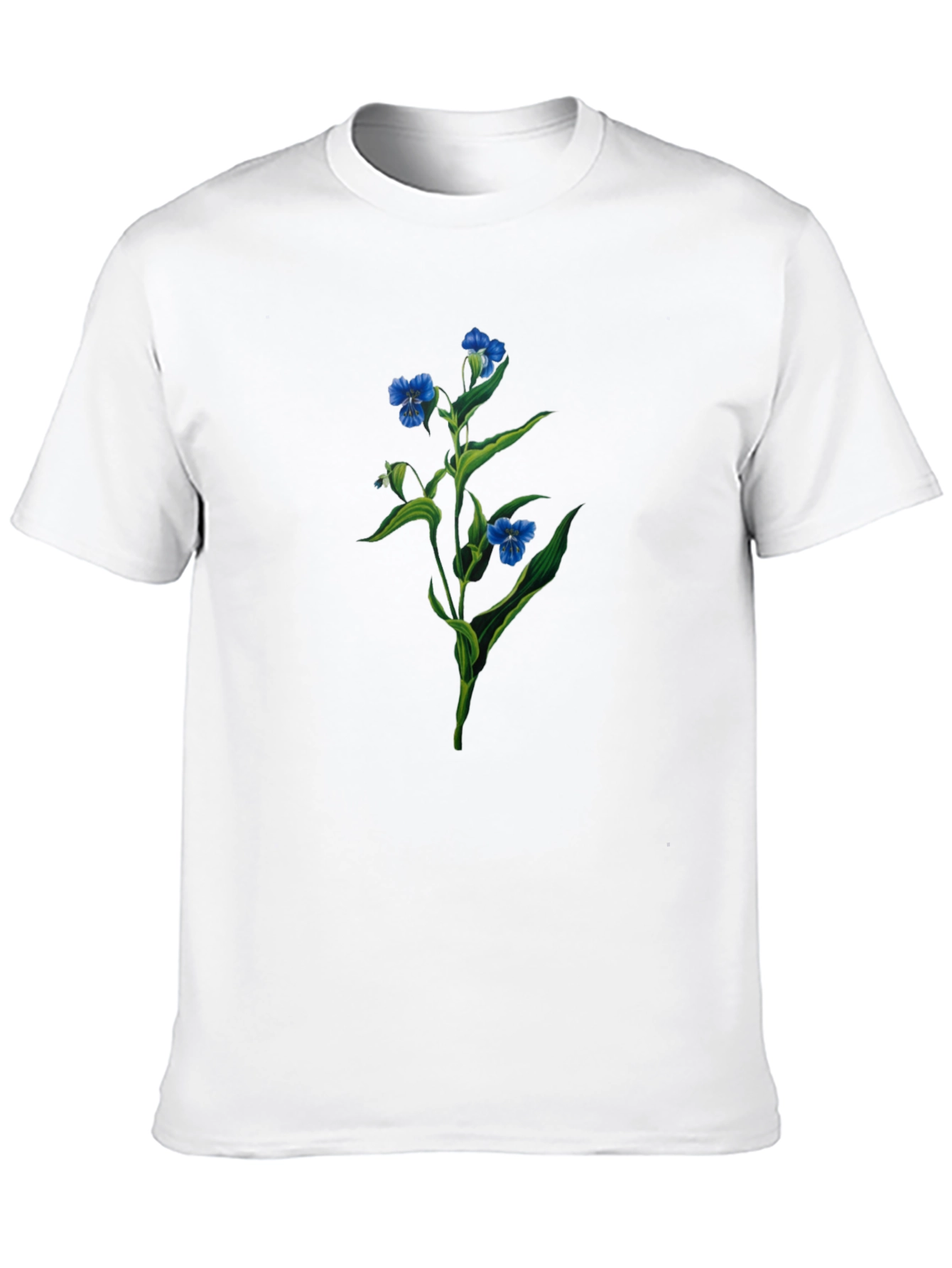 Floral Print T-Shirt - Botanical Blue Flowers