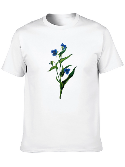 Floral Print T-Shirt - Botanical Blue Flowers