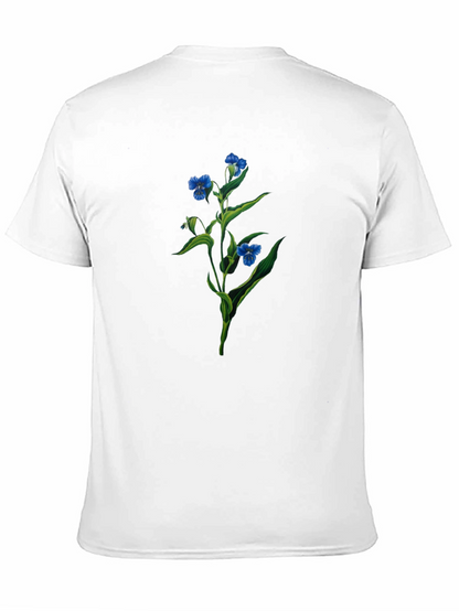 Floral Print T-Shirt - Botanical Blue Flowers