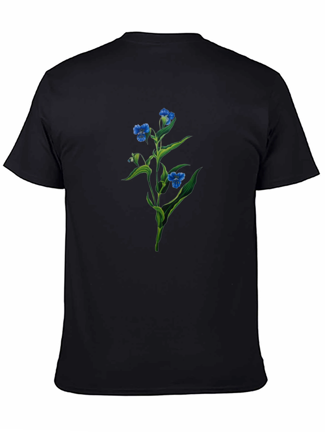 Floral Print T-Shirt - Botanical Blue Flowers
