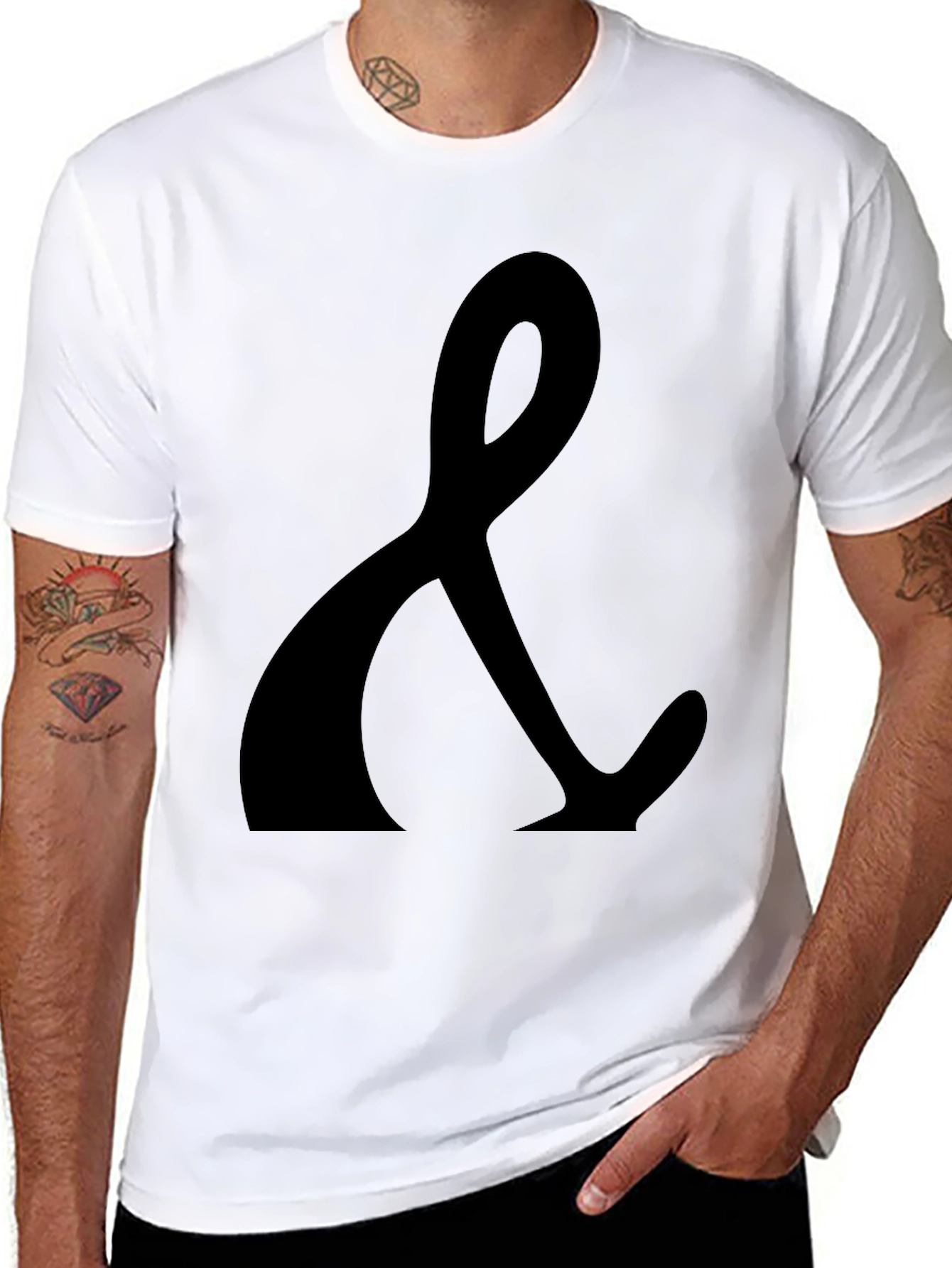 Black T-Shirt with Ampersand Print - Casual Style